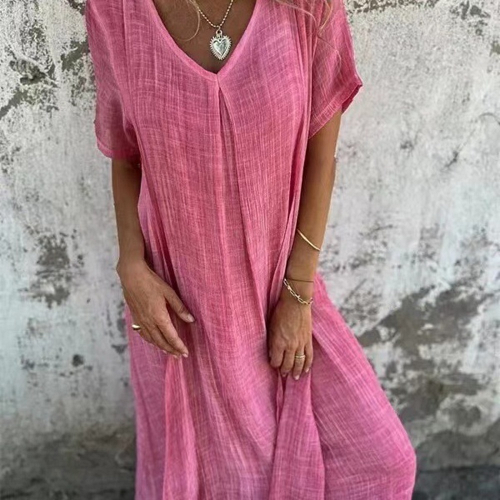 Pink V-Neck Maxi Dress